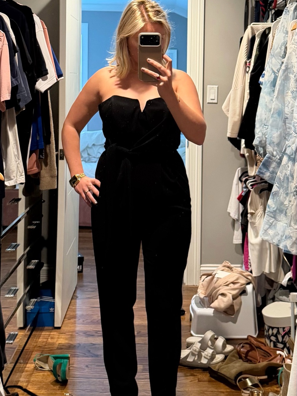 Strapless Black Jumpsuit with Tie Waist size 6US size 10UK